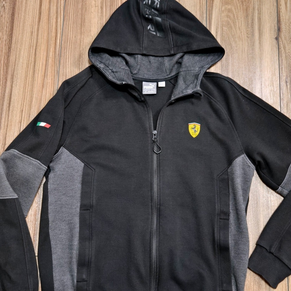 Puma Ferrari Scuderia Full Zip Hoodie Black Grey Mens Small Racing Track Jacket